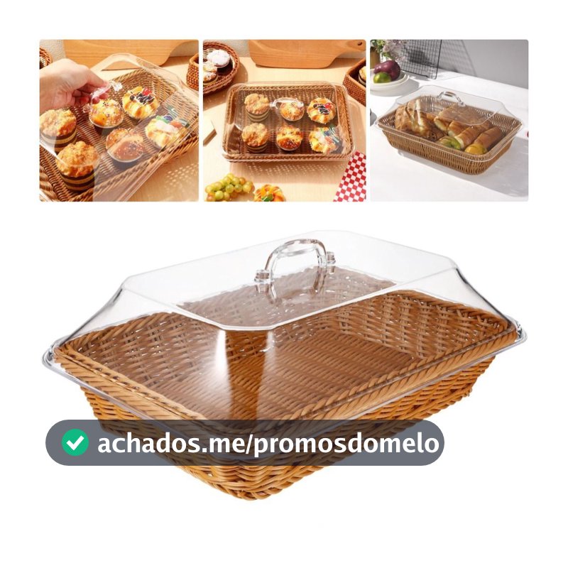 Cesta de pão de vime tecida à mão com tampa Cesta de armazenamento de drenagem de frutas 35  25  15 CM