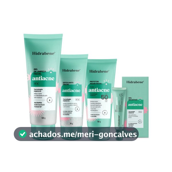Kit Antiacne Hidrabene - Gel de Limzeza + Esfoliante + Protetor Solar + Gel Secativo