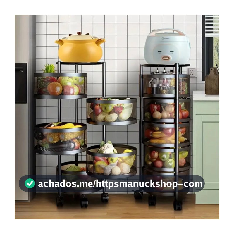 Fruteira Organizador Aço Resistente Cozinha Cesto 3/4/5 Andares Com Rodinhas Giratória