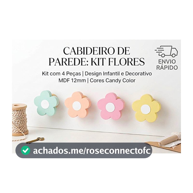 Kit Cabideiro de Parede Infantil Flores Gancho Pendurador MDF Decorativo Quarto de Menina