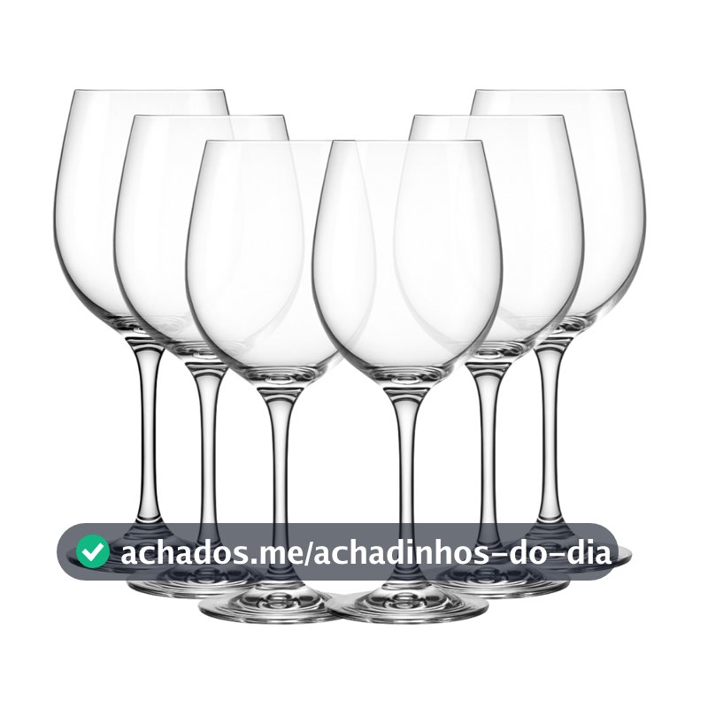 Jogo 6 Taças de Vidro Resistente Premium Luxo para Vinho e Água 465ml - Design Moderno Drink Coquetel