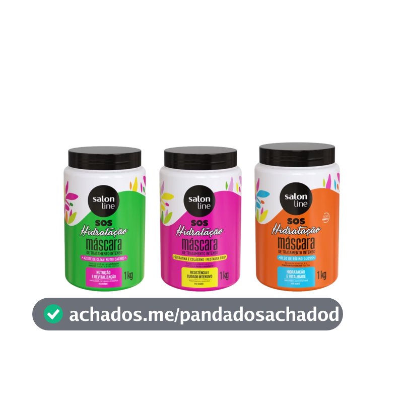 Kit com 3 Máscaras SOS Hidratação: Ultra Cachos + Turbinada + Bio-Reconstrução Salon Line