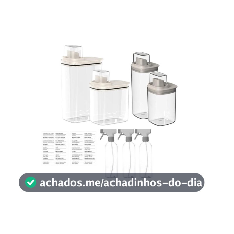 Kit Lavanderia  4 dispenser para amaciante percarbonato lava roupas + 3 borrifadores + cartela de etiquetas