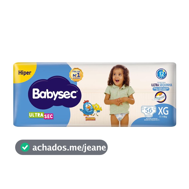 Fralda Descartável Babysec Galinha Pintadinha Ultrasec XG Com 56 Unidades