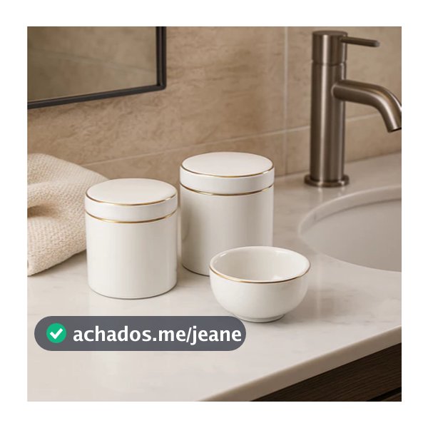 Kit Higiene Bebê Porcelana 3 Peças Delicado Elegante Floral Astronauta Filete Ouro