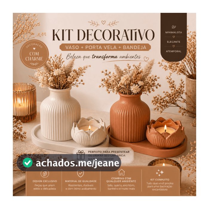 Kit 3 Peças Decorativas de Cerâmica Vaso Decorativo + Bandeja + Porta Vela Sofisticado Cachepot Decoração Sala Mesa Chiq