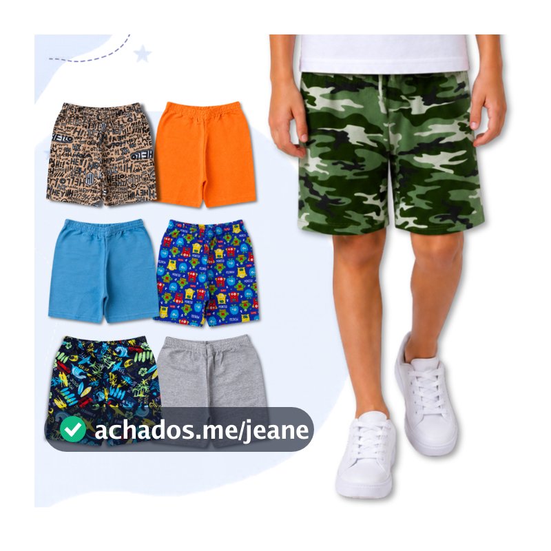 Kit 5 Peças Bermudas Para Meninos C/ Cores e Estampas Sortidas Infantil Masculino Tamanho 1 ao 14