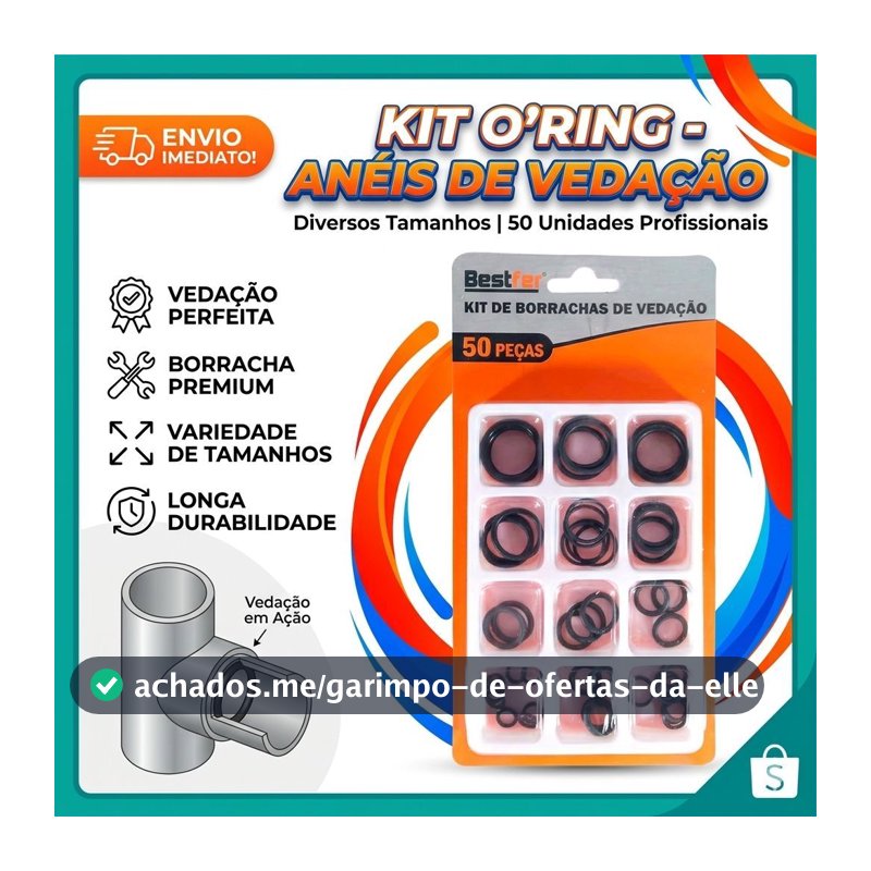 Kit O’Ring – Jogo de 50 Anéis de Vedação Borracha – Diversos Tamanhos