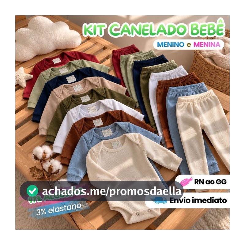 Kit 6 Peças RN ao GG Conjunto Bebê Canelado Antialérgico 100% Algodão 3 Body + 3 Calça Sortido