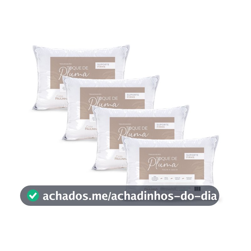 kit 4 Travesseiros Pluma Firme Confortável e Macio 50 x 70 Cm - 180 fios