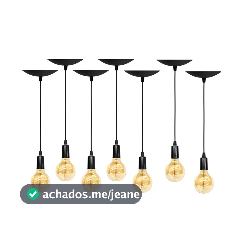 Kit 7 Pendente Fio Cabo Vintage Retrô Industrial Preto