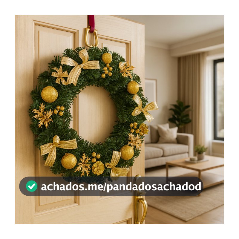 Guirlanda De Natal Verde Porta Decoração Natalina Linda Dourado