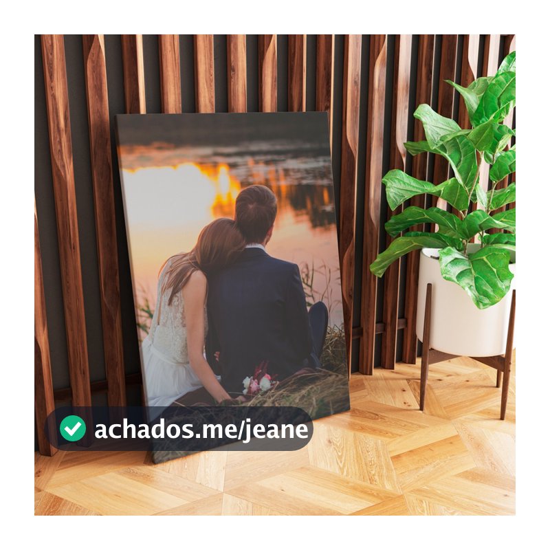 Quadro Personalizado com Borda Infinita em Tecido Bodas Aniversário de 15 anos Casamento 100x80cm