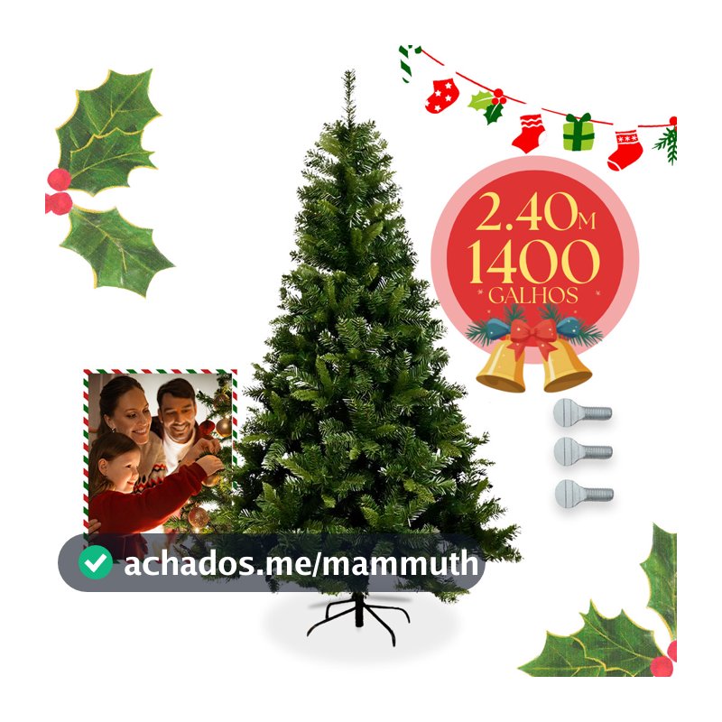 Árvore De Natal 2,40m 240cm Verde 1400 Galhos Pinheiro Canadense Cheios Grande Pé De Ferro Premium Nfe "Luzes De Natal"