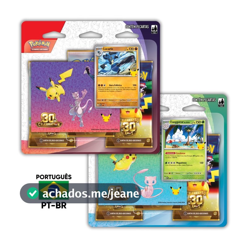 BLISTER TRIPLO PORTUGUÊS CELEBRAÇÕES 30 ANOS POKÉMON ADESIVOS COLEÇÃO ESPECIAL COPAG CARD TCG PT-BR