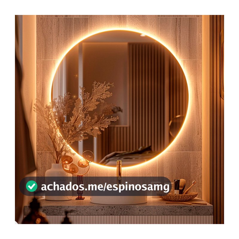 Espelho Decorativo Redondo para Escritório Sala Quarto Banheiro c/ Led 60cm 50cm 40cm 30cm + Suporte