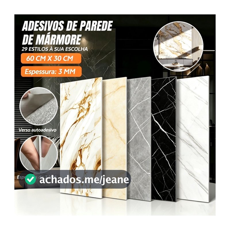 Kit 10/20/50 Placas Adesivas 3D Mármore Vinílico Relevo 30x60cm Autocolante Impermeável Lavável Decoração de Parede para