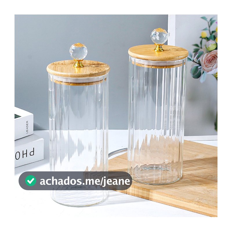 Pote Hermético de Vidro Com Tampa Bambu CRISTAL CANELADO 1050ML Porta Mantimentos Porta Tempero