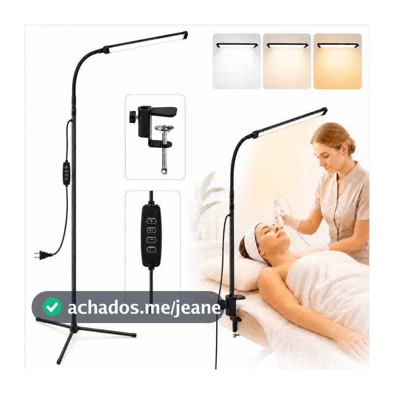 Luminária De Chão Led Tripé Regulável Para Estética Preto LUPITA
