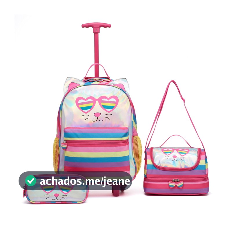 Kit Mochila Estojo Lancheira Menina Rodinha Espaçosa Bolsa Escolar Guelph Viagem