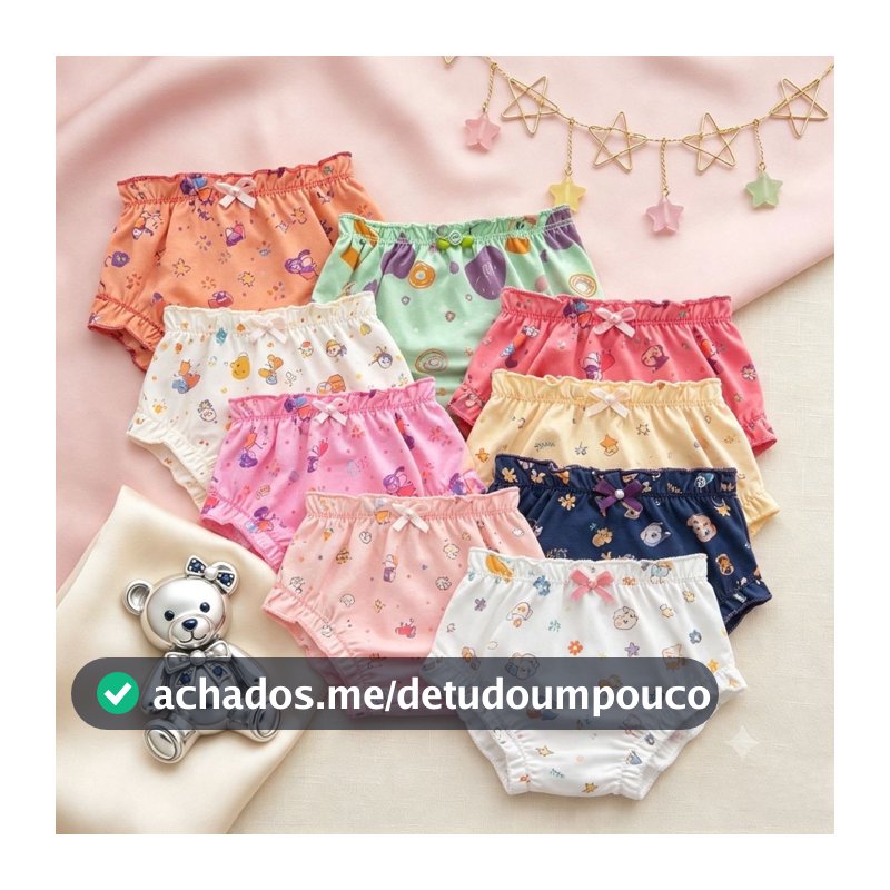 Kit 5-10 Calcinha Infantil Algodão 2 a 5 Anos