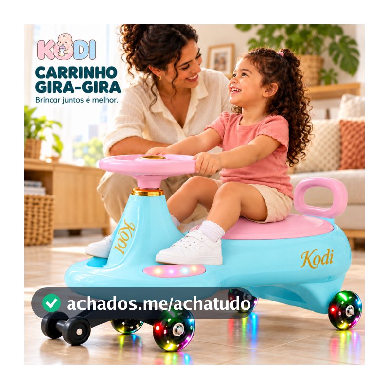 Carrinho Infantil de Passeio com Luzes, Volante, Assento com Baú e Rodas Giratórias Unissex KODI