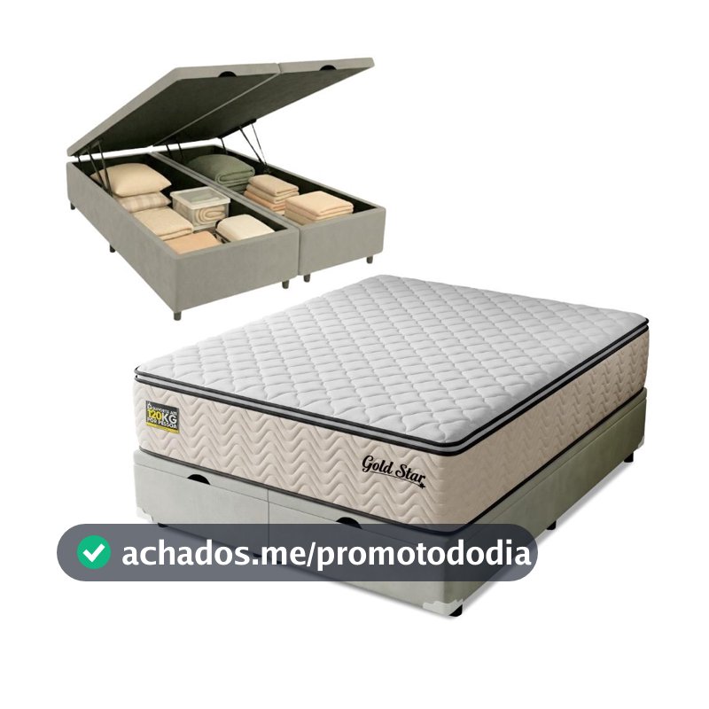 Cama Box Baú Colchão Queen Molas Ensacadas Gold Star 158x198x79cm Hellen