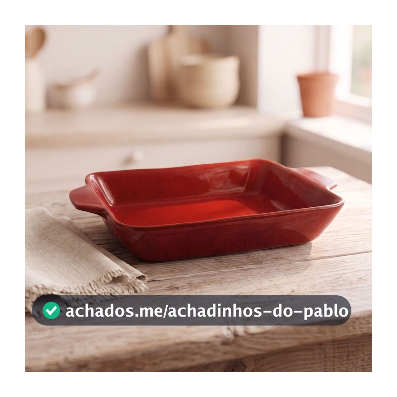 Travessa Média com Alça Cerâmica Vermelha Retangular para Servir Mesa Posta Ceia de Natal