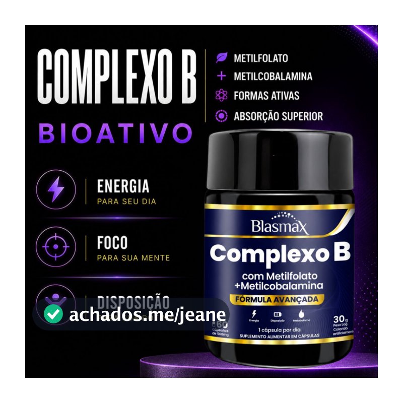 Complexo B Bioativo Forma Ativa B6 B9 B12 Metilfolato Metilcobalamina 60 Cápsulas - Blasmax