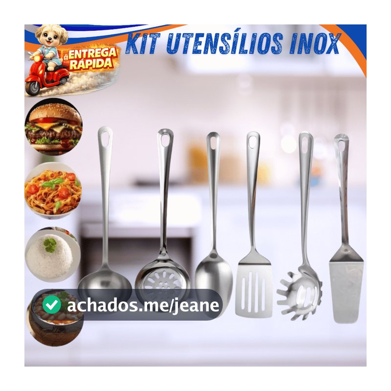 KIT UTENSILIOS INOX 2 3 4 6 PEÇAS COLHER CONCHA ESCUMADEIRA ESPATULA ESCPATULA BOLO PEGADOR MASSA ..
