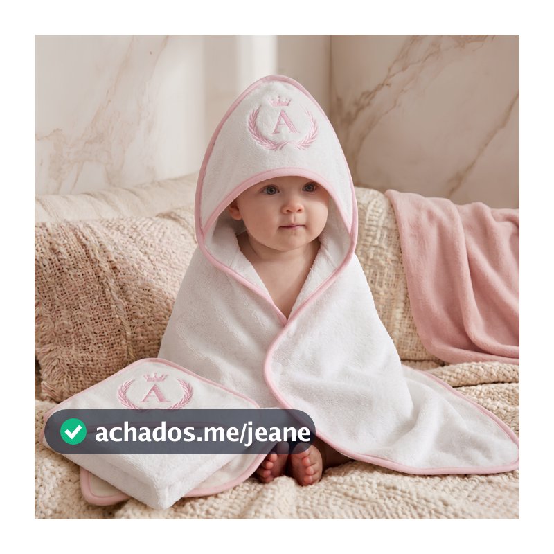 Kit 2 Toalha De Banho Personalizada Inicial Nome Do Bebe Capuz Bordado 100% algodão Alta Absorção