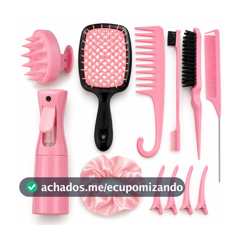 Kit Completo para Cabelo 12 Peças com Escova Pente Borrifador Presilhas e Scrunchie para Penteados
