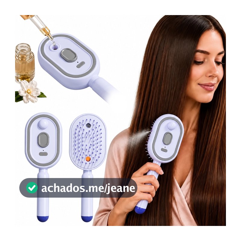 Escova Elétrica para Cabelo com Spray de Vapor e Pente de Massagem Almofada Capilar Alisador Tecnológico Névoa Nano
