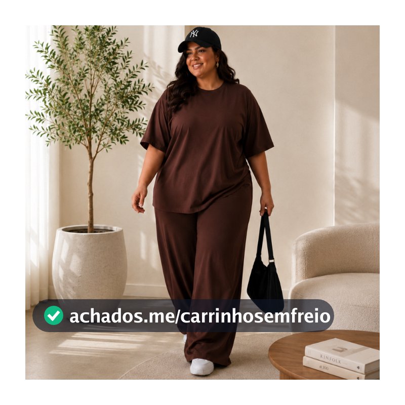 Conjunto Feminino Plus Size Casual Chic Blusa Solta e Pantalona Viscolycra