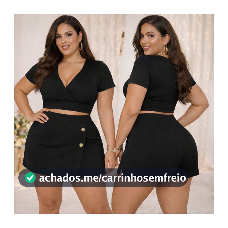Conjunto Plus Size Feminino Short + Cropped Malha Crepe Liverpool Premium (G GG G1 G2) Cintura Alta