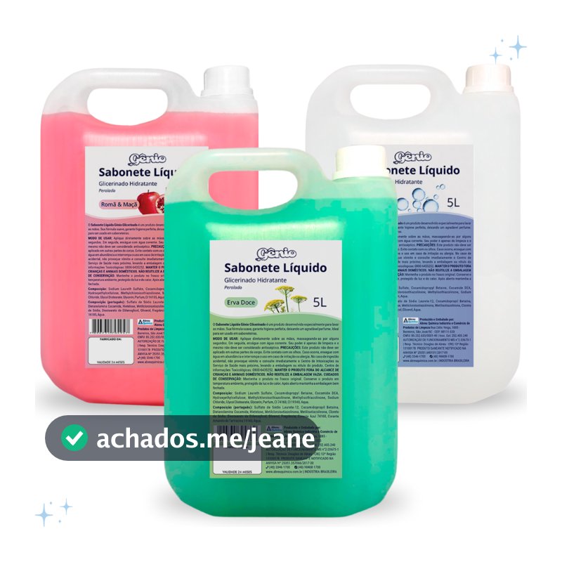 Sabonete Liquido 5 Litros C/ Hidratante -  Erva Doce, Romã Com Maçã, Neutro, Floral