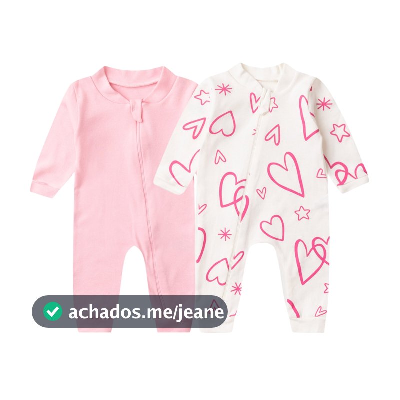 Kit 2 Macacão Bebê Sem Pé Zíper Frontal Liso e Estampado Menino e Menina Suedine Enxoval para Bebês