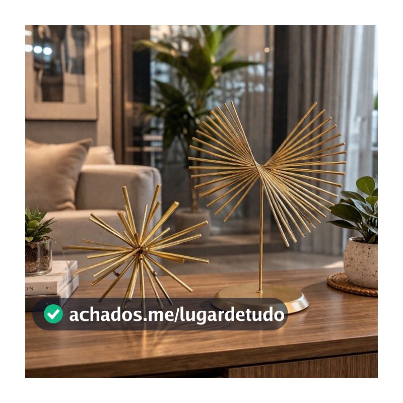 Kit Decoração Luxo Ouriço + Escultura Ferro Dourado – Sala Moderna Elegante