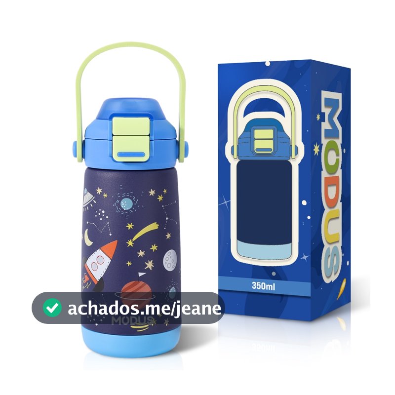 MODUS GARRAFA TÉRMICA Com Canudo Térmica Infantil Estampas  Aço Inox 350ml Presente Infantil Ideal