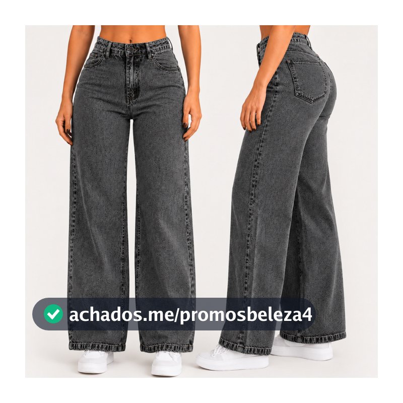 Calça Jeans Feminina Wide Leg Cintura Alta Pantalona Boca Larga Perna Ampla