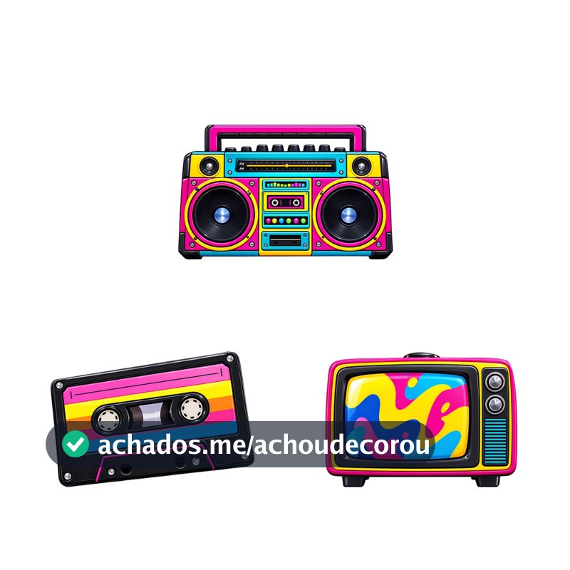 Kit 3 Totens Display MDF Adesivado Cenário Anos 80 25cm