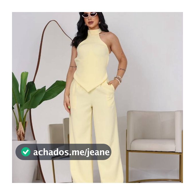 Conjunto Elegante Frente Única com Regulagem calça com zíper e blusa com bojo