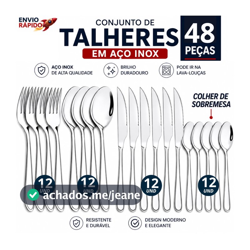 Kit Talheres 24 e 36 e 48 Peças Aço Inox Completo Faqueiro Jogo de Mesa Colheres Garfos Facas Alta Qualidade