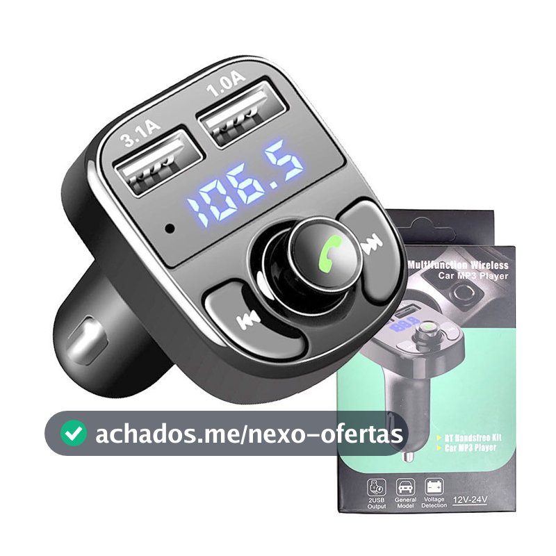 Carregador Carro Transmissor Fm Bluetooth Veicular X8 Mp3 Rádio