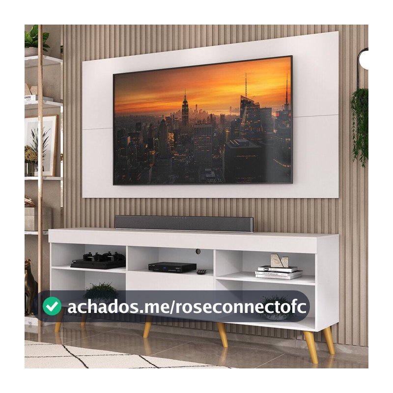 Rack com Painel TV 50" 55" 60" 65" Retrô Flórida Up Multimóveis MP1042 Branco/Natural