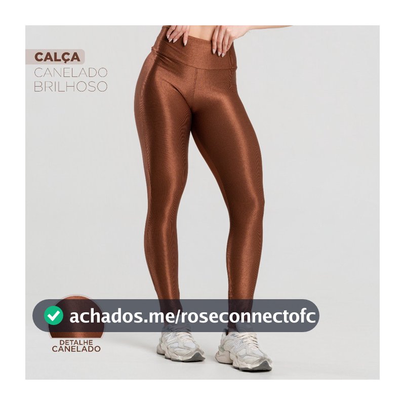 Calça Legging Fitness Feminina – Canelada Cintura Alta Modeladora com Brilho