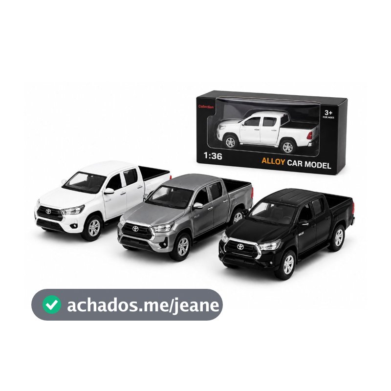 Miniatura Toyota Hilux 2021 1:36 Metal com Luz e Som Abre Portas Fricção Carro Coleção 12cm c/s Caixa