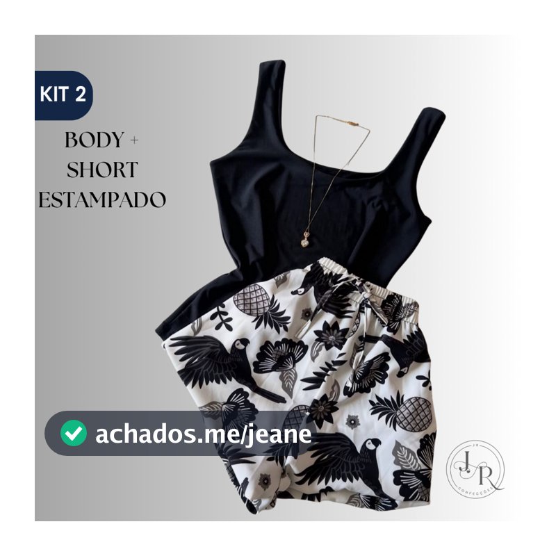 Conjunto Feminino Short Estampado + Body Confortável Soltinho Moda Praia Estiloso Shorts Shorte Tendencia Tamanho M e G