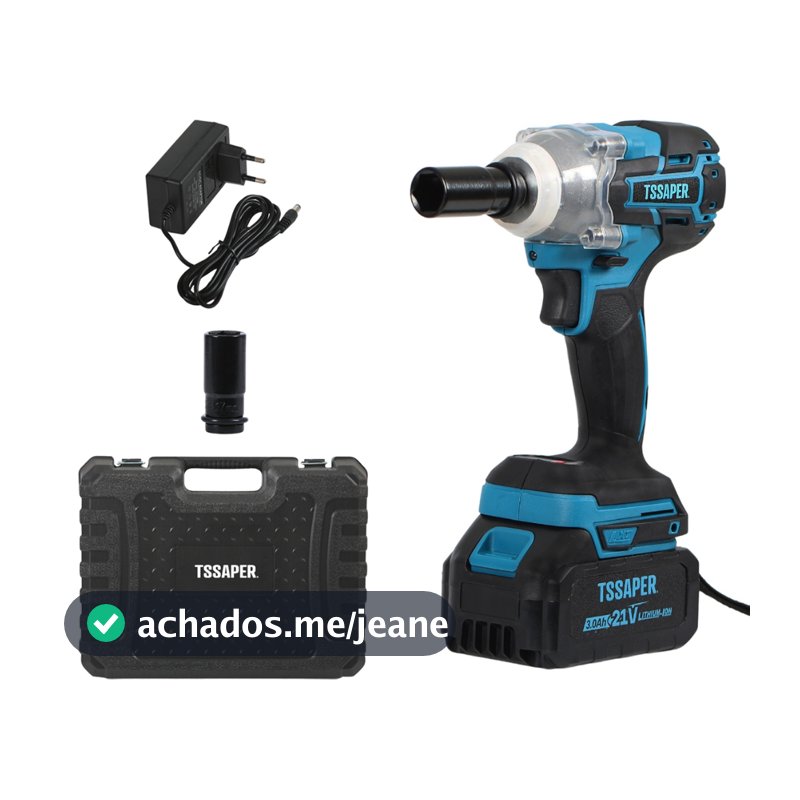 Chave de impacto 21v Torque de 380Nm com Bateria, Maleta e Soquete, Motor Brushless Tssaper TSCH21-1