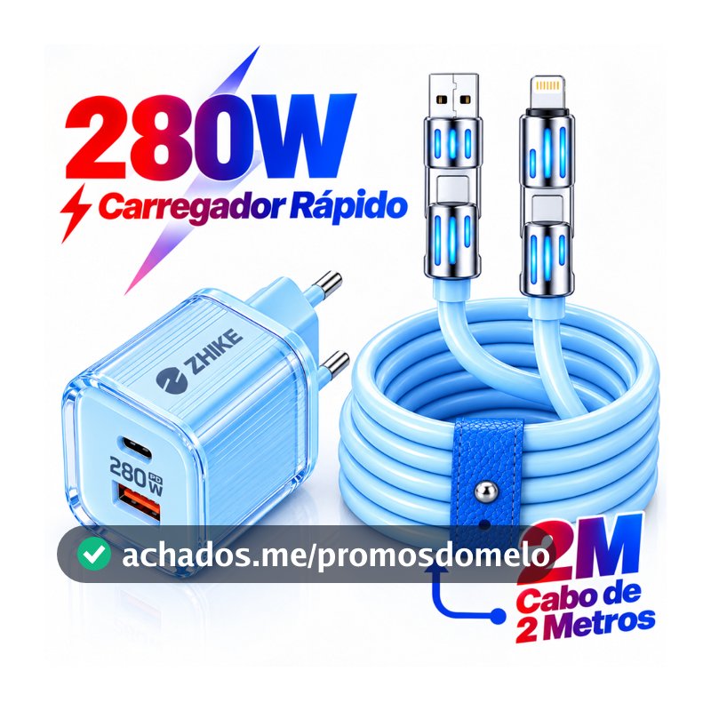 Cabo de dados 4 em 1 de 2m carregamento rápido 240W 280W 6A Tipo C Micro USB V8 carregador de silicone líquido